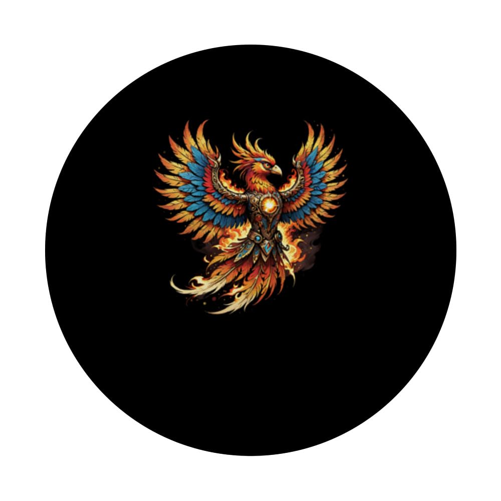 Illustrated Vintage Steampunk Flaming Phoenix Rising PopSockets Swappable PopGrip, Black - Image 3