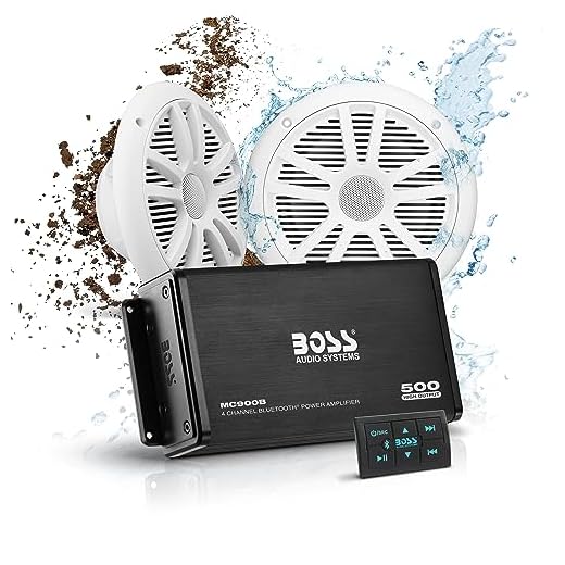 BOSS Audio Systems ASK902B.6 Marine 500 Watt 4 Channel Amplifier 6.5 Inch Speaker Bluetooth System, Bluetooth Remote, USB Auxiliary Interface Mount, Waterproof Pouch