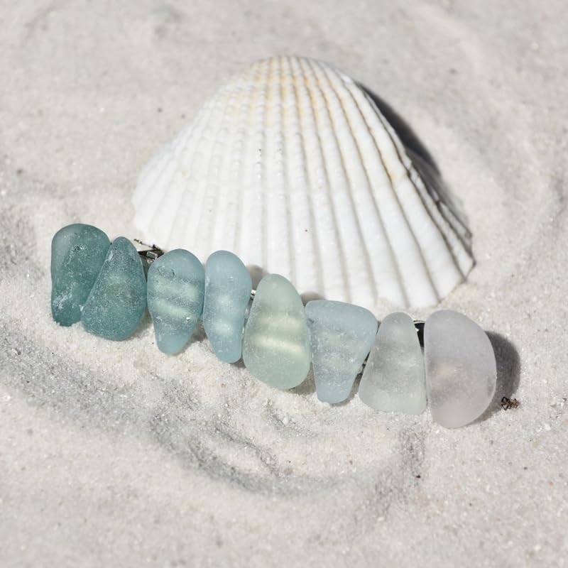 DejaVu Designs Genuine Shades of Teal and Aqua Sea Glass French Barrette Hair Clip - 60 MM