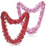 50Pcs Valentine's Day Heart Shaped Bead Necklaces Red and Pink Valentines Day Bachelorette Party Heart Shaped Bead Necklaces Pink Red Heart Bead Necklaces for Valentine's Day Wedding Party Supplies