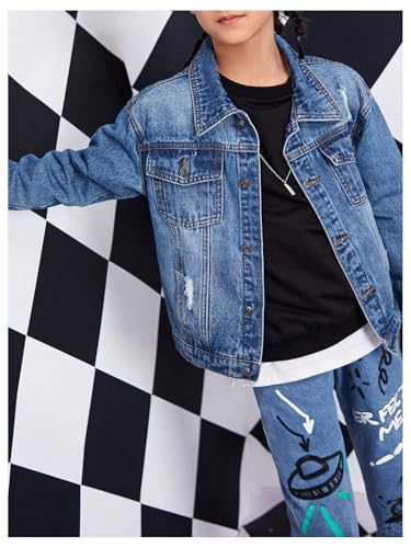 Boy's Denim Jacket Ripped Long Sleeve Button Down Jeans Jacket with Pocket4