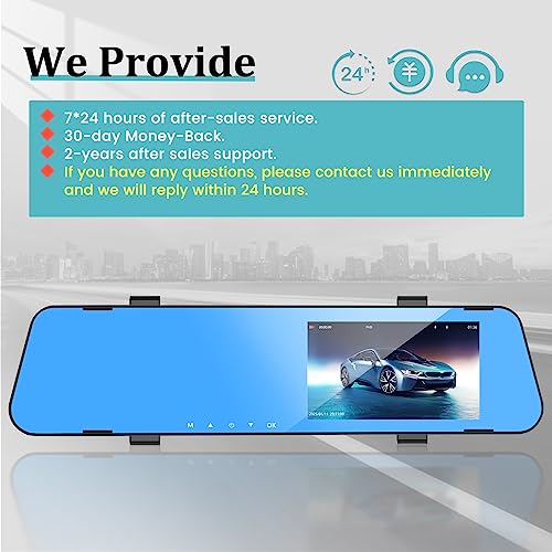 4.5 Inch Rear View Mirror Camera for Car with 64G TF Card, 1080P IPS Touch Screen/Loop Recording / 150° Wide Angel/Night Vision/G-Sensor/Parking Assistance