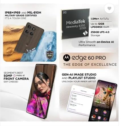 Image of Motorola Edge 60 Pro 5G (Pantone Walnut, 8GB RAM, 256GB Storage) | MediaTek Dimensity 8350 Processor | 50MP + 50MP + 10MP Triple Camera | 6.7-inch 1.5K Super HD+ Display | 6000mAh Battery