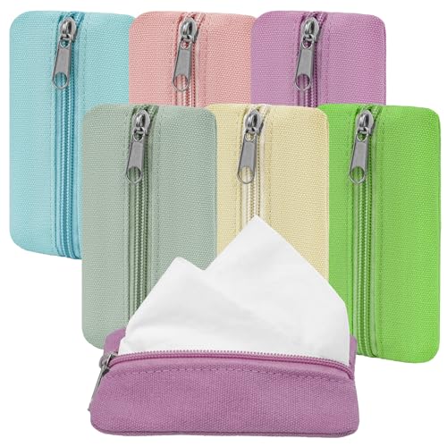 GOCOHHI Pocket Tissue Holder, 6 Packs Reusable Travel Tissue Pouch, Fabric Purse Zipper Tissue Packs, Multicolor, Playful, Decorative, Rectangular, Cloth fabric, 5.1 x 3.1 Inches