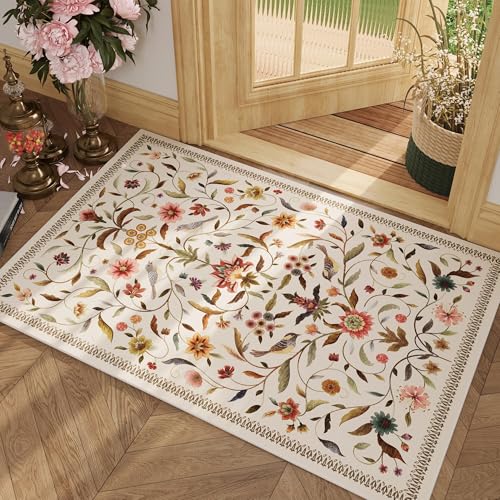 Tapete decorativo beige 60x90 cm, lavable y antideslizante