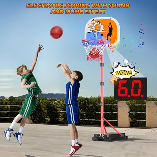 Kids Basketball Hoop with Electronic Scoreboard, Adjustable Height 3.4ft-5.9ft Basketball Hoop,Mini Basketball Hoop with 2 Balls for Indoor Outdoor Backyard, Basketball Toys for Boys Girls Aged 3-12