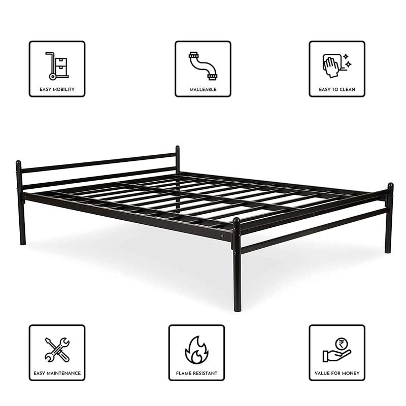 Image of Aiden Metal Bed Extra Size Without Storage | Wrought Iron Extra Single Cot Bed for Bedroom with Headboard and Footboard | Matte Finish Black (75x36)