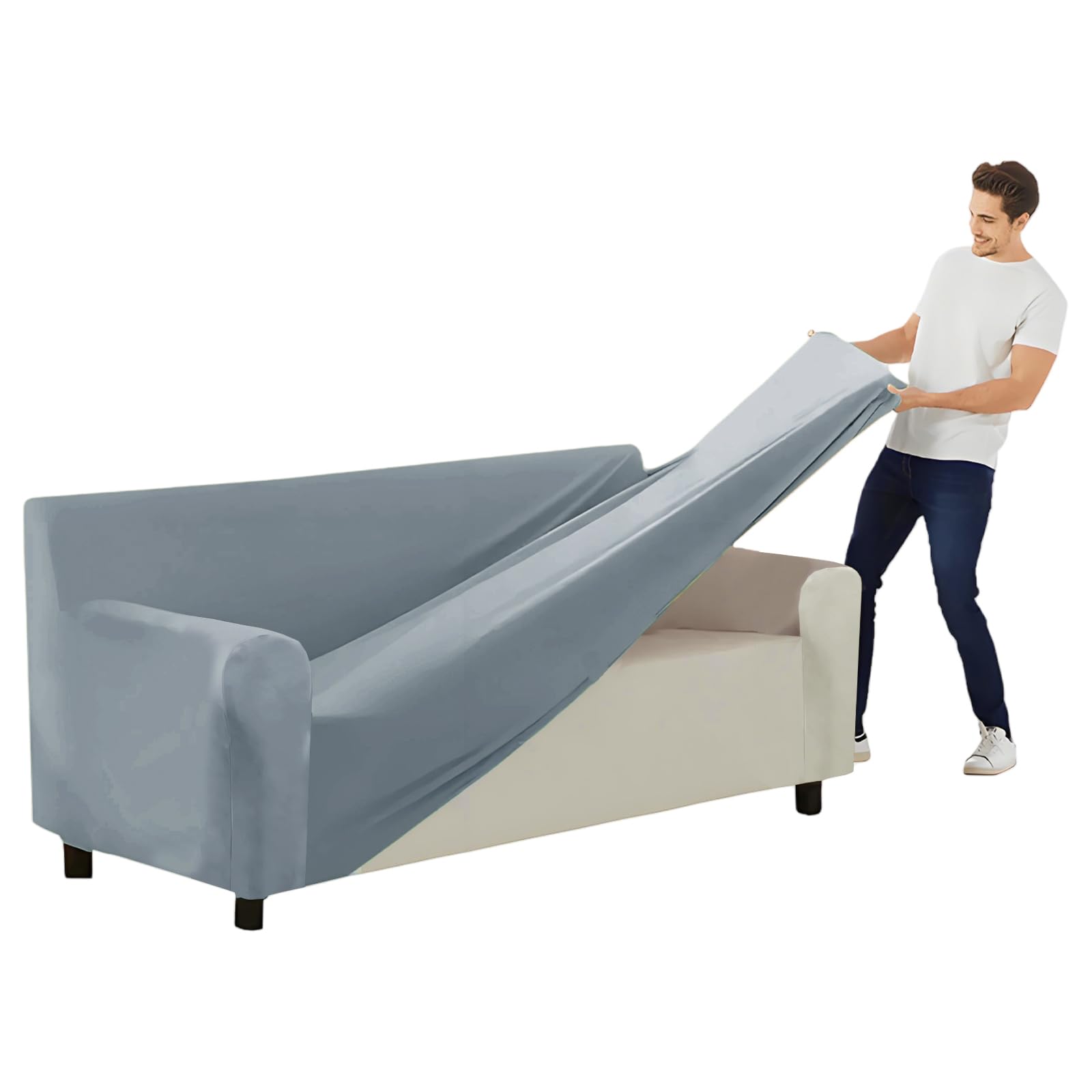 SYLC Stretch Ektorp Sofa Cover, Velvet Sofa Covers 1/2/3/4 Seater with Seat Cover and Back Cover, Non-slip Settee Covers Well-fitted (light blue,185-235cm 1pc)