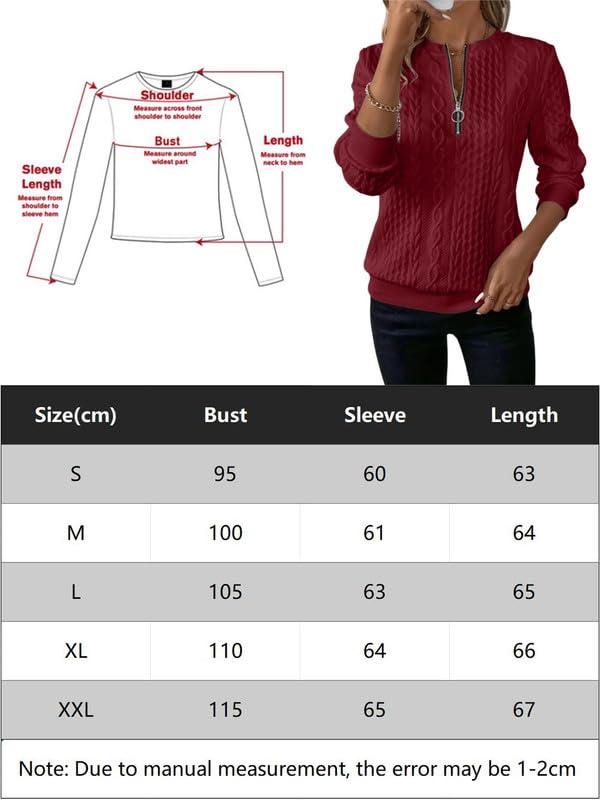 Sweatshirts Femme Demi-Fermeture Éclair Sweat sans Capuche Casual T-Shirts Manches Longues Chic Texture Torsadée Haut Décontracté Élégant Automne Pull pour Tous Les Jours Sportwear