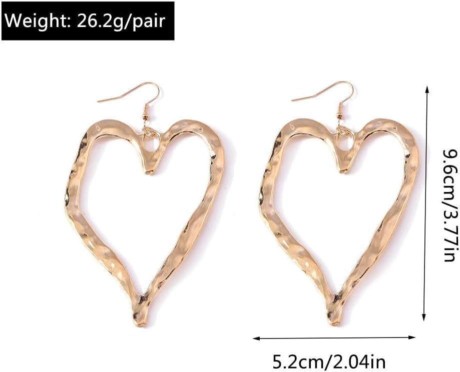 Hammered Heart Earrings for Women Statement Big Heart Dangle Drop Earring Exaggerated Gold Heart Dangle Earrings Personality Jewelry Trendy Gifts - Image 7