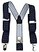 Produktbild TigerTie Unisex Hosenträger in Y-Form mit 3 extra starken Clips - Farbe in dunkelblau marine silber gepunktet - hochwertige Verarbeitung - Breite 35 mm