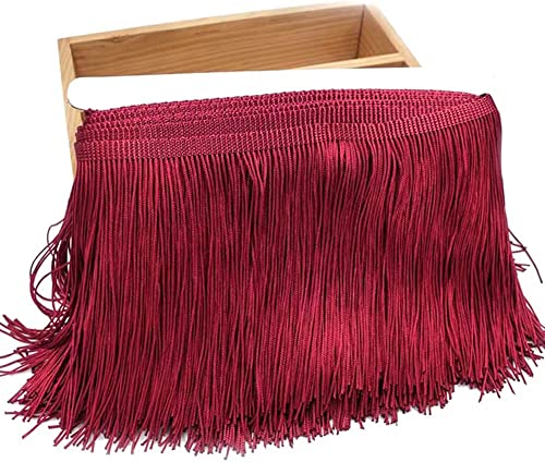 Duories 3 Meters 15cm Seide Fransen Quaste Fransenborte Fransenband Schnittfranse Dekoband Zierband Dekoborte Tanzfransen Nähzubehör für DIY Basteln Apparel Kleidung,Kostüme,Nähen,Dekoration,Weinrot