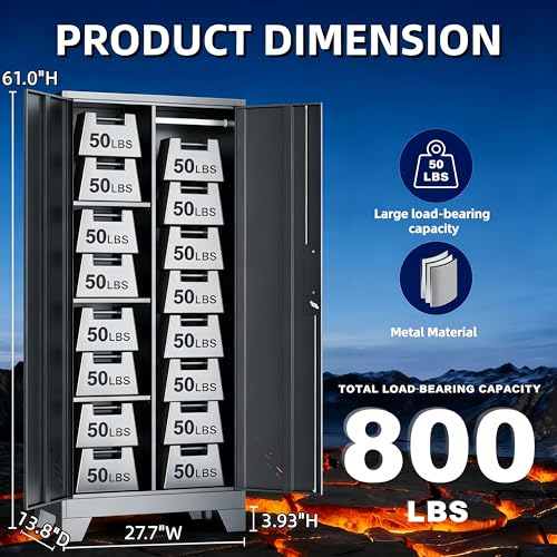 Image of Broom Closet Storage Cabinet, 61 inch H Metal Storage Cabinet with Locking Doors and Pegboard, Utility Closet for Garage, Laundry Room, Living Room, Home Office
