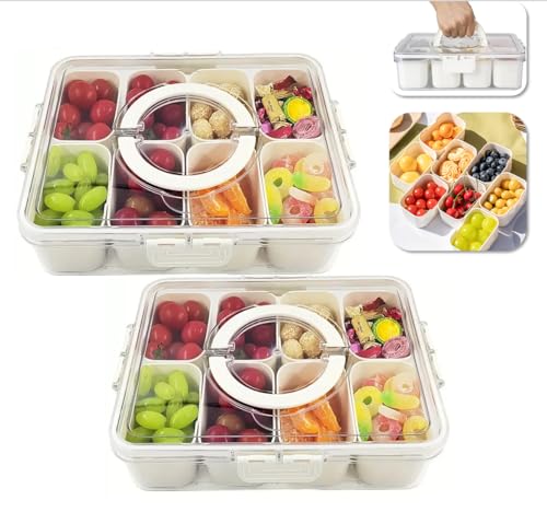 imuounl Snackbox mit Fächern 2pcs,snackteller mit fächern,Snackdose Organizer,Kühlschrank Organizer,Lebensmittel Organizer mit Deckel,Perfekt für Snacks, Obst, Kekse, Süßigkeiten, Gemüse