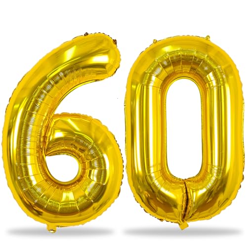 Lingqiang Luftballon Zahl 60 Gold, 40' XXL Gold Folienballons Zahlen 60, Riesen 60. Geburtstag Deko Helium Ballons für Frau Mann 60 Jahre Geburtstagsdeko Jubiläum Hochzeit Party Dekoration
