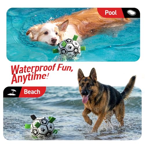 Image of QDAN Large Dog Toys, Soccer Ball for Dogs with Straps, 9 Inch Big Dog Ball | Training Soccer Balls for >90 lbs Dogs, Giant Herding Ball for Dogs, Interactive Water Pool Toys for Tug Chase, Dog Birthday