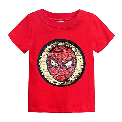 Toddler Little Kids Baby Boys Girls Magic Flip Sequins Spider-Man Tshirt,Short Sleeve Crew Neck Pullover Tees Tops Red