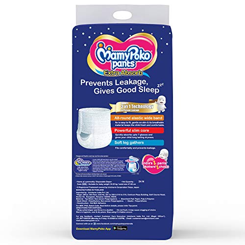 Image of MamyPoko Pants Extra Absorb Baby Diapers, XXX-Large (18-35 kg), 20 Count (Pack of 2)