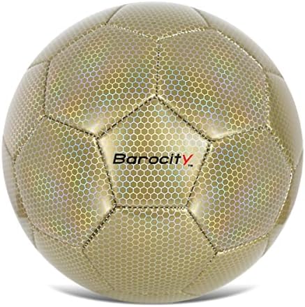 Barocity Soccer Ball - Boys and Girls Soccer Ball with Reflective Hex, Outdoor and Indoor Soccer Ball for Playtime, Training, and Games - Iridescent Gold Size 3