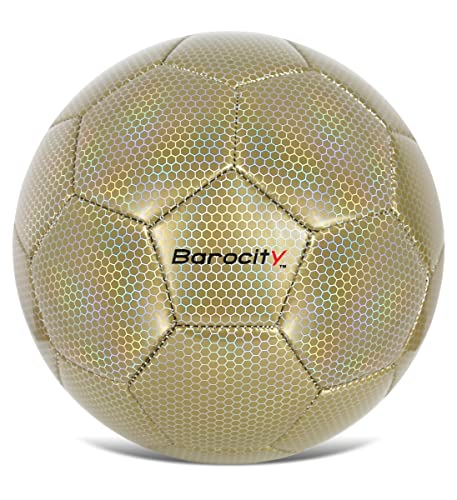 Image of Barocity Classic Gold Size 4 Soccer Ball - Premium Outdoor and Indoor Soccer Ball with Reflective Iridescent Rainbow Hex Pattern, Perfect Boys and Girls Soccer Ball for Playtime, Practice and Training