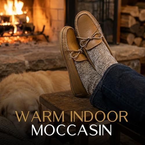 Image of Moccasin Slippers for Men, Leather House Moccasins, Made in Canada, Indoor