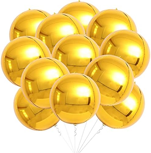 KatchOn, Big Gold Foil Balloon - 22 Inch, Pack of 12 | Gold 4D Balloons, Gold Mylar Balloons | Metallic Gold Balloons, Gold Foil Balloons | Round 4D Gold Sphere Balloons for Gold Party Decorations