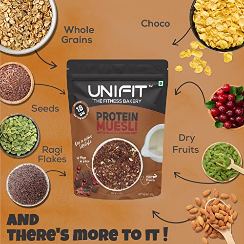 Image of UNIFIT Protein Muesli | 375g of Delicious Nutrition! | High-Protein & Fiber with Fruits, Nuts, Seeds & Dark Chocolate | Healthy Breakfast Cereal with Oats & Crunchy Goodness |