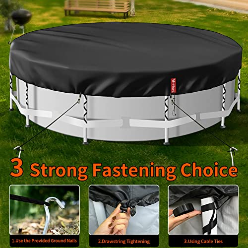 12Ft Solar Pool Cover For Above-Ground Pool, Inground Pool, And Hot Tub, Black Heavy-Duty Waterproof Dustproof Inflatable Round Pool Cover With Drawstring, Cable Straps, Ground Nails #TOP4