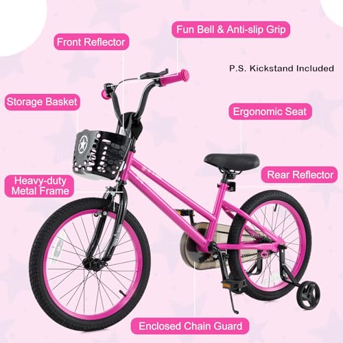 Image of BABY JOY Starry Kids Bike, 12 14 16 18 Inch Bicycle with Training Wheels, Storage Basket, Adjustable Handlebar & Seat, Handbrake & Coaster Brake, Girls Boys Bike
