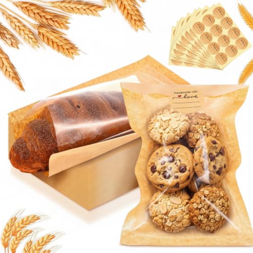 Outus 100 Pcs Cookie Packaging Bags with Seal, 5.1 x 7.5 Inch, Brown