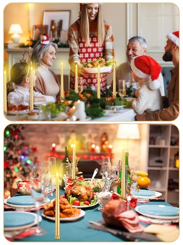 Image of Funtery 48 Pcs Flameless LED Taper Candles Battery Operated Candles Bulk Realistic LED Candlesticks Flickering for Wedding Church Graduation Party Home Decor(Gold,Classic Style)