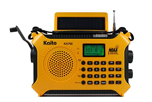 Kaito KA700 Bluetooth Emergency Hand Crank Dynamo & Solar Powered AM FM Weather Band Radio with Recorder and MP3 Player - Rugged Design for Hiking, Camping, Construction Sites, Etc.(Yellow)