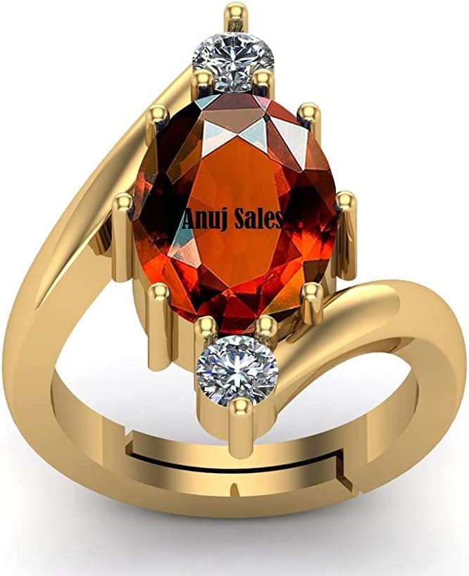 Anuj Sales9.00 Carat Certified AA++ Natural Gemstone Gomed Hessonite Stone Panchdhaatu Adjustable Ring Gold Plated Ring for Man and Women