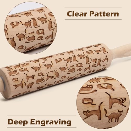 Big Role Embossed Rolling Pin For Baking Cookies Embossing Rolling Pins With Design Wooden Engraved Springerle Roller Pin Dough Animal Patterned Clay Pottery Ceramic Stamp Gifts Bakers Women Kids thumb #2