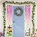Happy Easter He Is Risen Porch Sign, He Is Risen Decoration Hanging Banner Easter Eggs Easter Bunny Jesus Holiday Door Sign Decorations for Home Outdoor Indoor Wall Front Door Decor