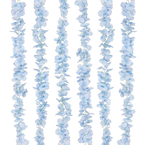 ACRYCS 6 Pcs Wisteria Flower Garlands Blue Artificial Wisteria Hanging Flowers 6.7 Feet Silk Flowers Vines Hydrangea Garland for Backdrop Wedding Arch Party Outdoor Home Wall Garden Table Decor