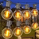 SUWIN Ghirlanda di luci LED per esterni, 25 m, bianco caldo, illuminazione da giardino esterno, con 35 + 1 lampadine LED G40, per feste, balconi