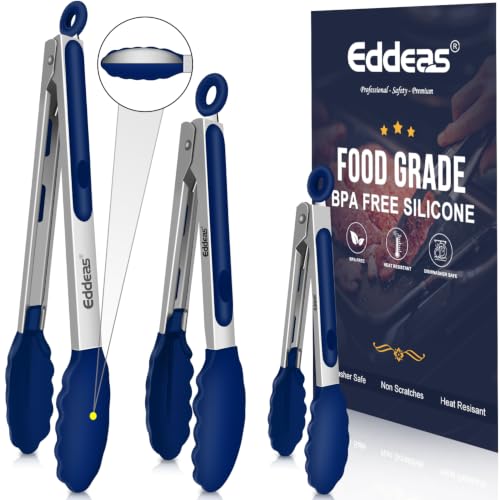 Image of Tongs For Cooking - Kitchen Tong with Silicone Tip 7 inch, 9 inch, 12 inch Blue