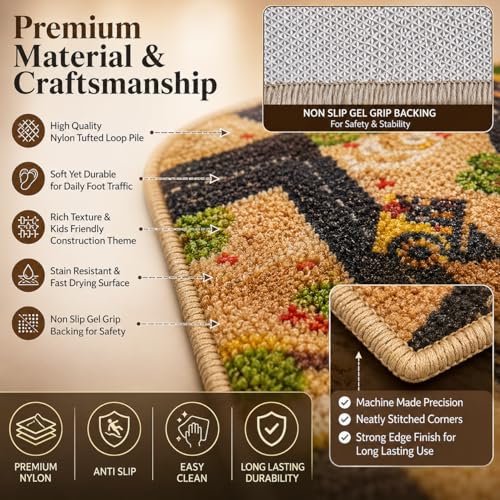Image of Matz&More City Road Construction Site Kids Floor Mat | 40x60 CM | Brown | Nylon Tufted Gel Baking Anti-Slip | Home School Doormat | Children Play Room Entrance & Child Bedroom