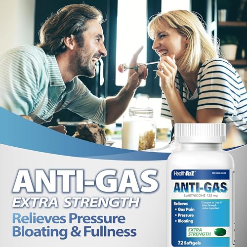 Image of HealthA2Z Gas Relief Simethicone | 125mg | Relieves from Stomach Discomfort and Gas | Anti Flatulence | Relieves Gas Fast and Bloating (72 Counts (Pack of 2))