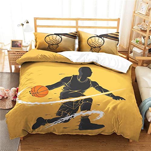 HNHDDZ Funda Edredón Impresión 3D Baloncesto Estilo Deportivo Juego Cama Funda Almohada Cielo Estrellado Universo Blanco Negro Amarillo Los Adolescentes Niño niña (Estilo 2, 150x200 cm - Cama 90 cm)
