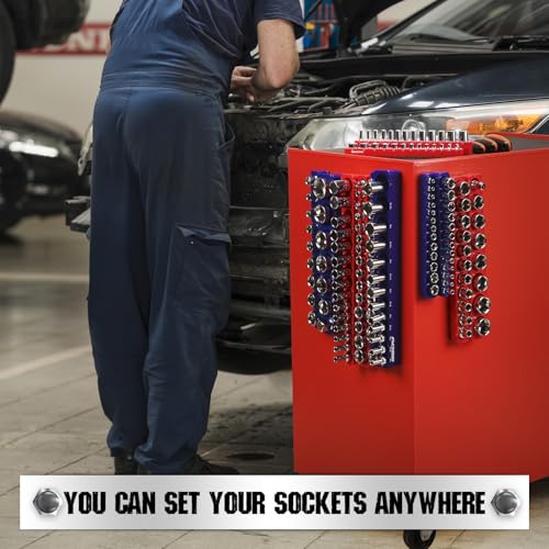 12-Piece 1/4" 3/8" 1/2"-Drive SAE & Metric Magnetic Socket Organizer Set (Holds 143 Sockets) -Detachable Tool Tray with 5mm Magnetic Base for Garage/Home(Sockets Not Included)