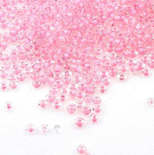 3300 Pieces Glass Seed Beads 3 mm Inner Colour Set, 8 Colours, 8/0, Pony Beads, Mini Children's Beads, Inside Colour Seed Beads (Pink)