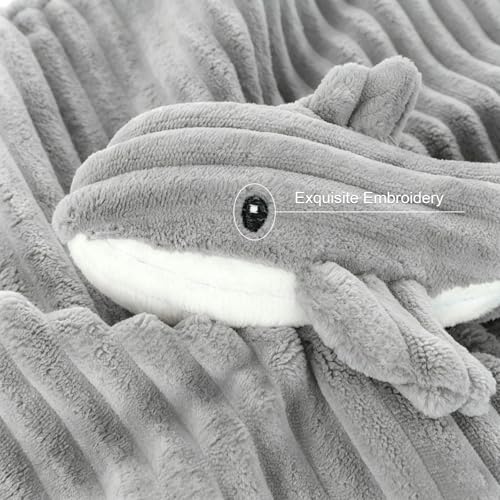 Image of Baby Security Blanket for Boys and Girls Lovey Whale 15 Inch Grey