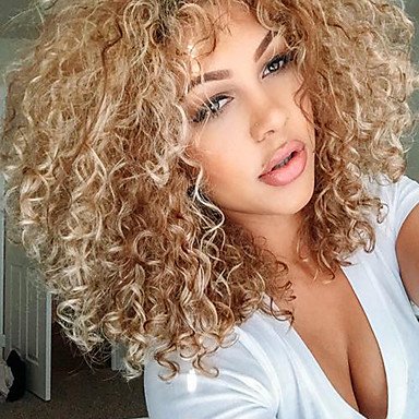 Perruque Synthétique Blonde Longue Avec Frange Et Boucles - Résistante à La Chaleur - Cadeau Inclus
