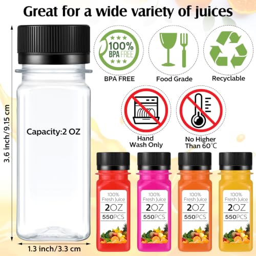 Image of Sliner 550 Pcs 2oz Clear Plastic Bottles Mini Juice Bottle with Screw Lid