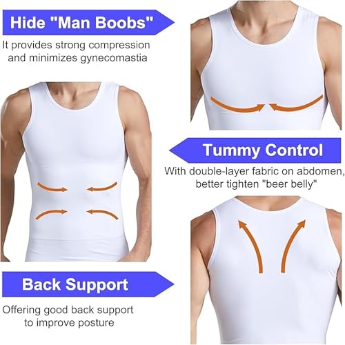 Image of Men's Compression Shirt 2-Pack Slimming Body Shaper Black Undershirt Vest Sleeveless Tummy Control Tank Top for Weight Loss Gym Workout Fitness and Everyday Wear