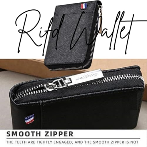 Image of Compact RFID Protected Card Wallet with Expandable Slots Zipper Closure and Currency Pocket (Black)