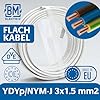 BM Electric Cable de alimentación YDYp NYM 3 x 1,5 – Cable plano para entrada de ventana | Cable plano 3 x 1,5 para instalación eléctrica | 300/500 V #1