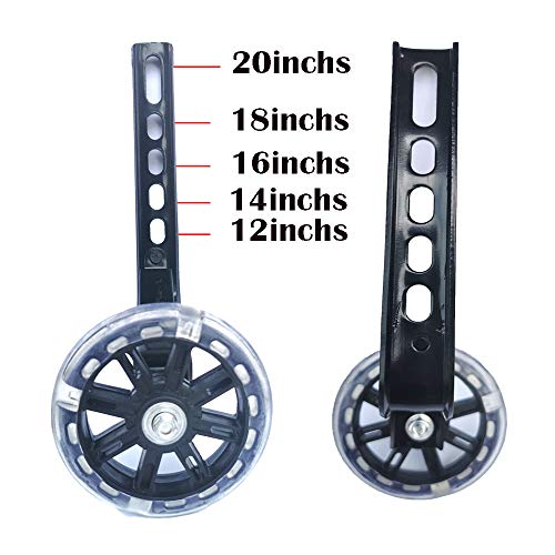 Gugou Adjustable Training Wheels Flash Mute Wheel Bicycle Heavy Duty Rear With Stabiliser Mounted Kit Compatible For Bikes Of 12 14 16 18 20 Inch， 1 Pair (Black) #TOP1